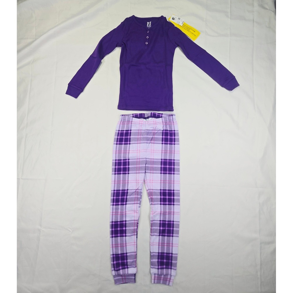 PJ Place Kids Girls Henley Plaid Pajama Set Size 6 Purple Long Sleeve Sleepwear